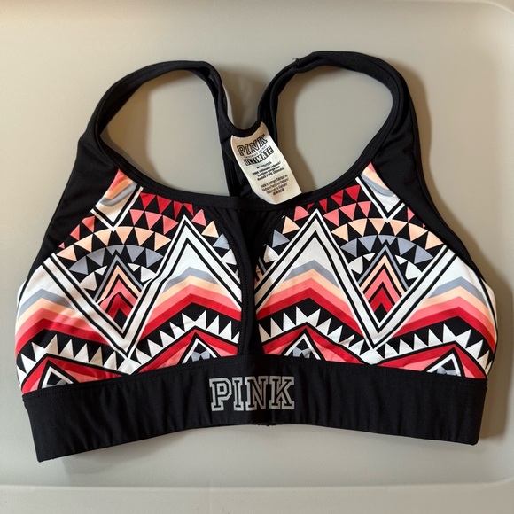 PINK Victoria's Secret Black and Red Sports Bra Geometric Design Size M - Picture 1 of 4
